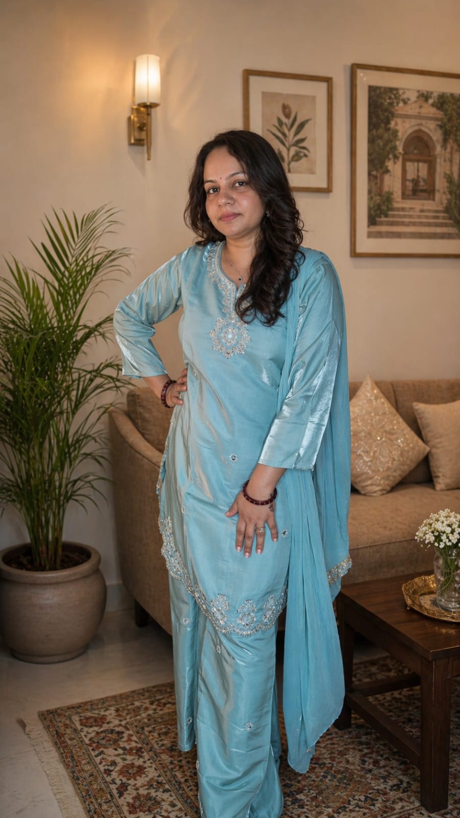 Elegant Sky Blue Palazo Set