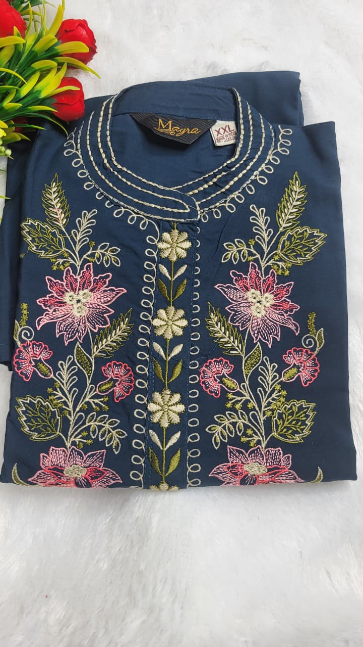 Embroidered Navy Blue Co-ord Set