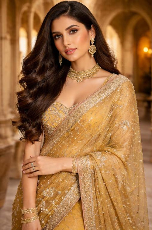 Woman in a gold saree 